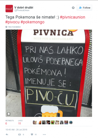 Pivnica Union ponuja svojega pokemona.